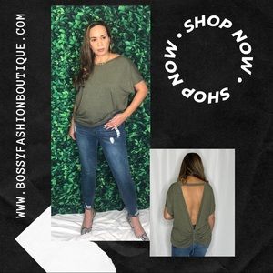 Drawstring Ruched Open Back Tunic Top